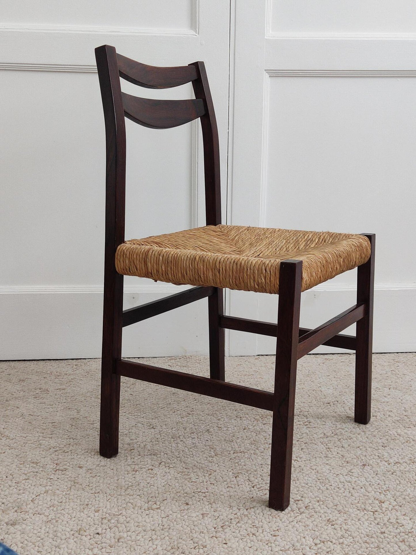 Set of 6 Wood & Wicker Italian Chairs, 1960s Dining Chairs