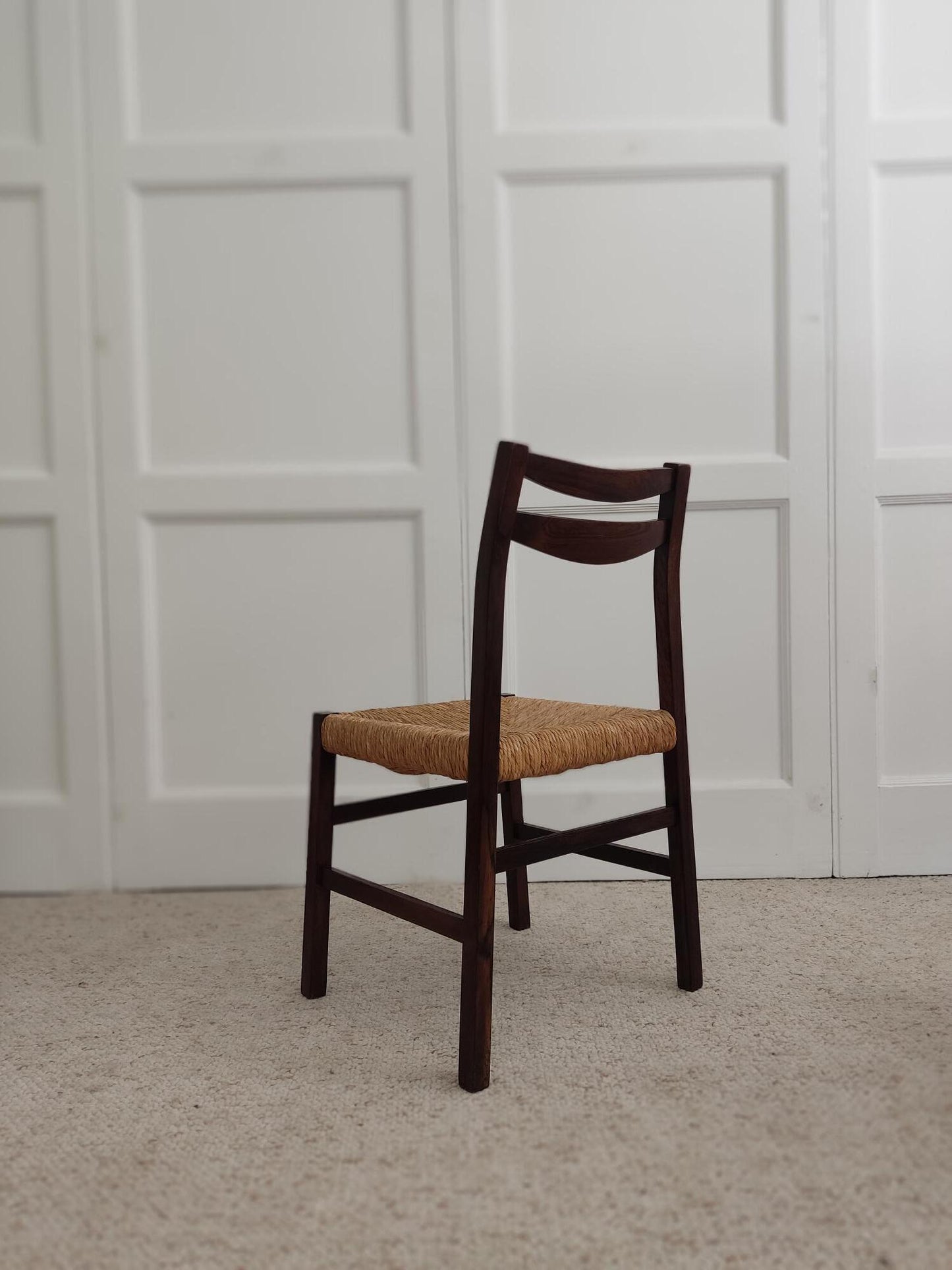 Set of 6 Wood & Wicker Italian Chairs, 1960s Dining Chairs