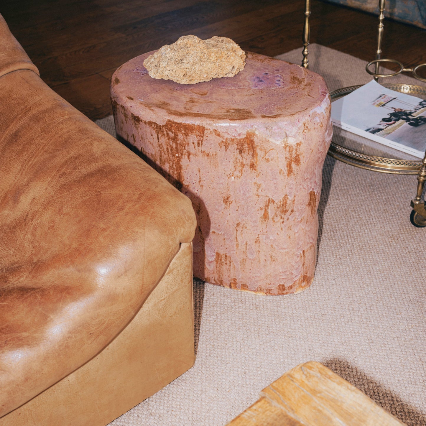 Small Ceramic Side Table in Petri Pink End Tables
