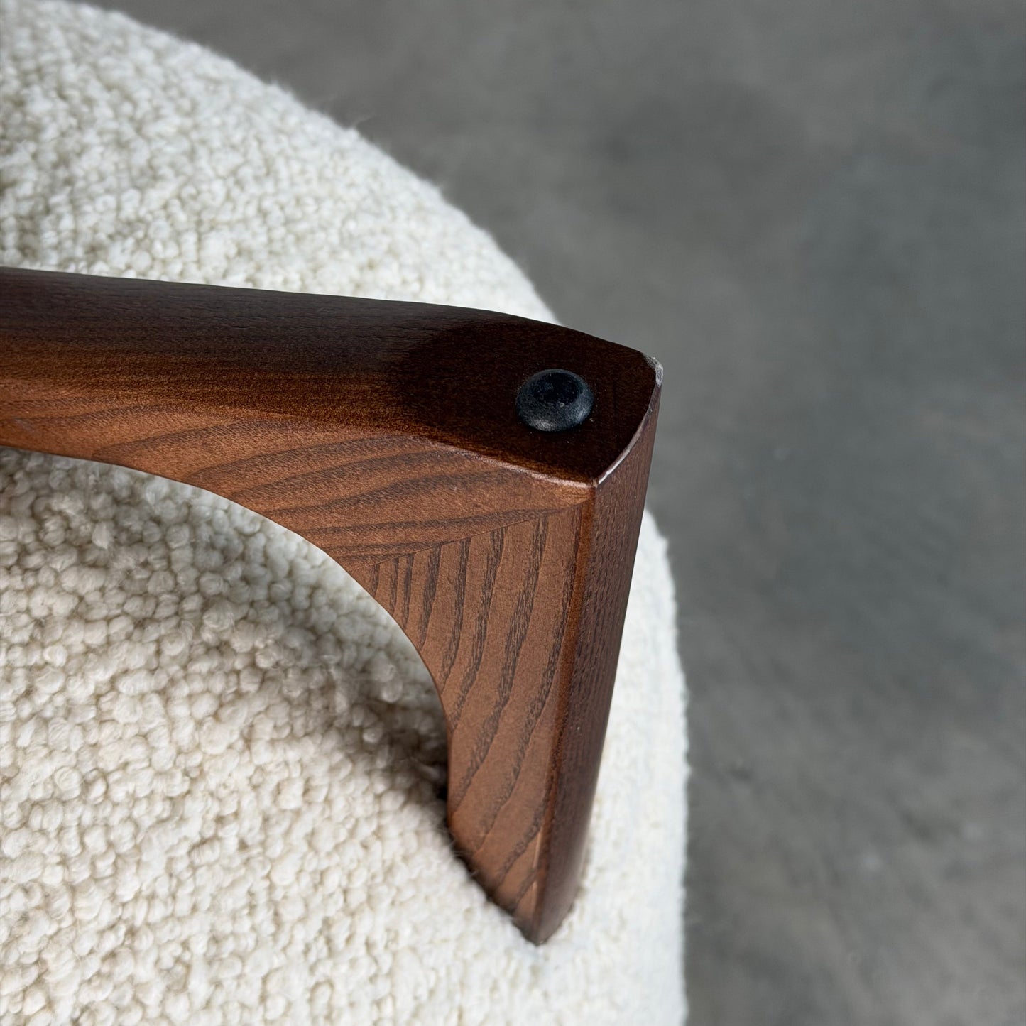 "TOTEMO" Architectural Stools by FORME in Ivory Dedar Milano Boucle, Walnut Legs Stools