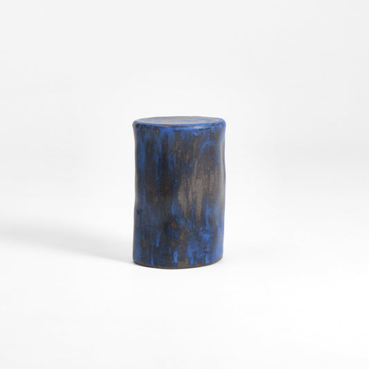 Tall Ceramic Side Table in Brushed Cobalt on Black End Tables