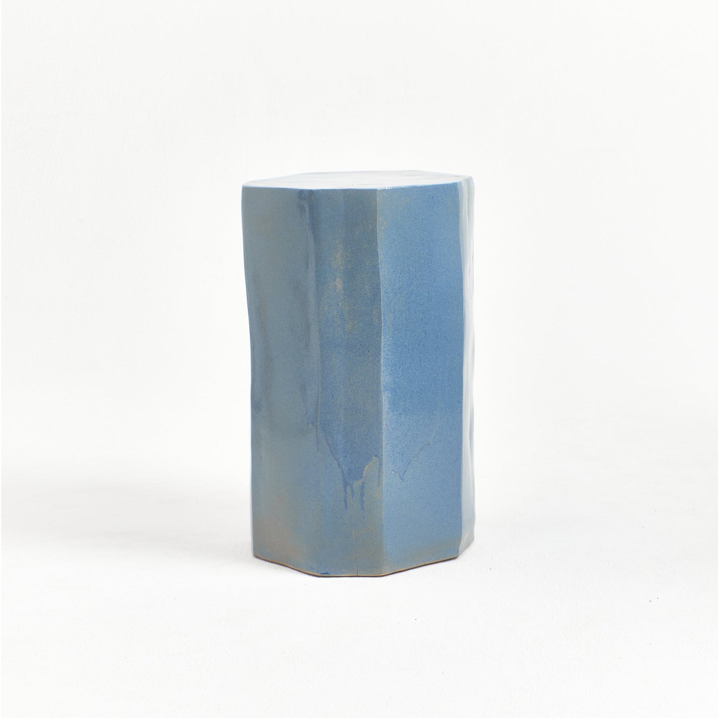 Tall Geometric Ceramic Side Table in Denim Blue End Tables