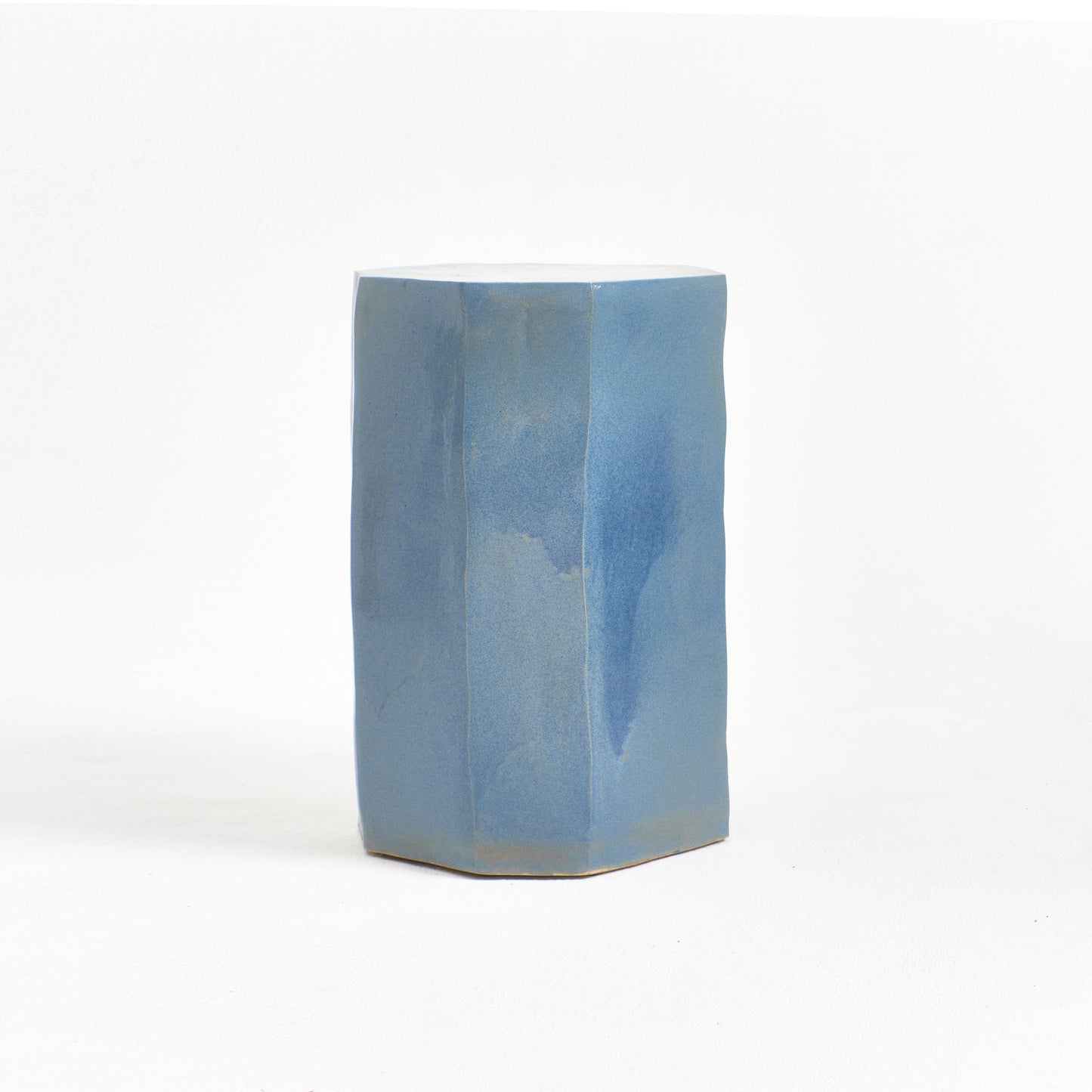 Tall Geometric Ceramic Side Table in Denim Blue End Tables