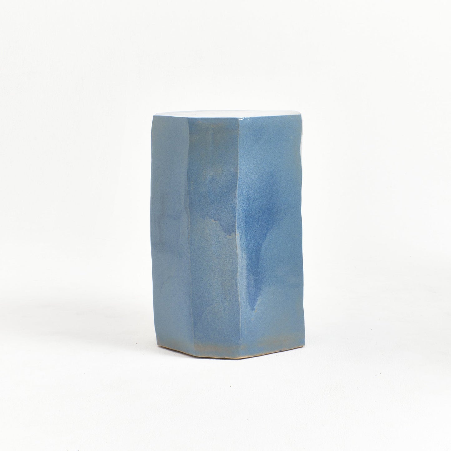 Tall Geometric Ceramic Side Table in Denim Blue End Tables