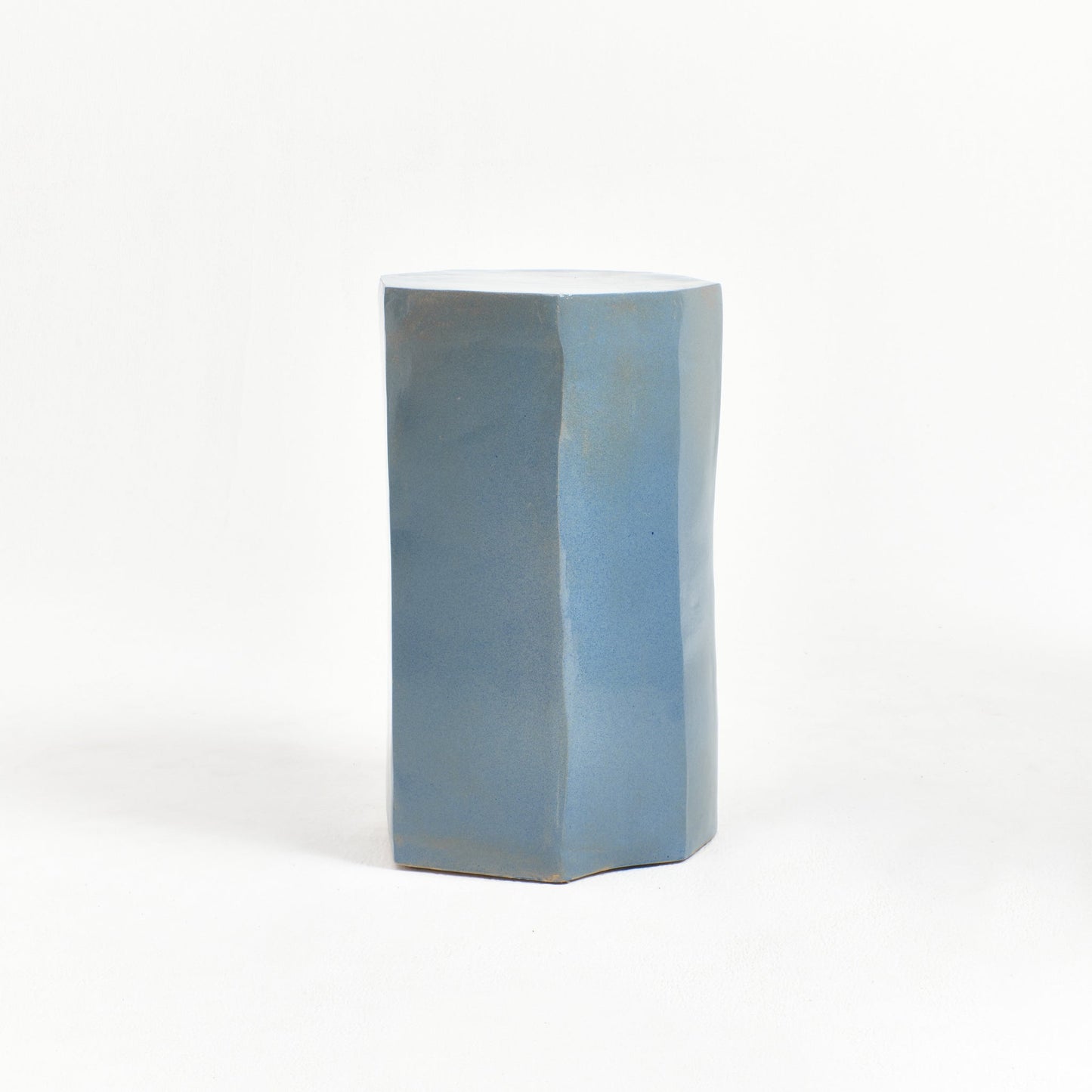 Tall Geometric Ceramic Side Table in Denim Blue End Tables