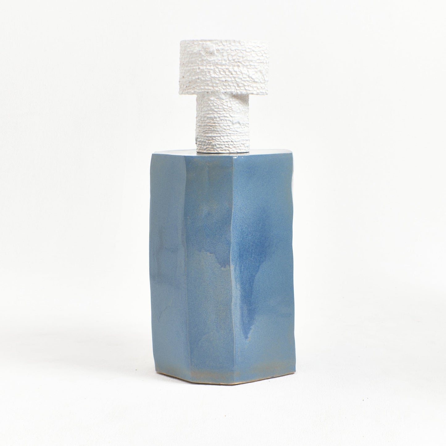 Tall Geometric Ceramic Side Table in Denim Blue End Tables
