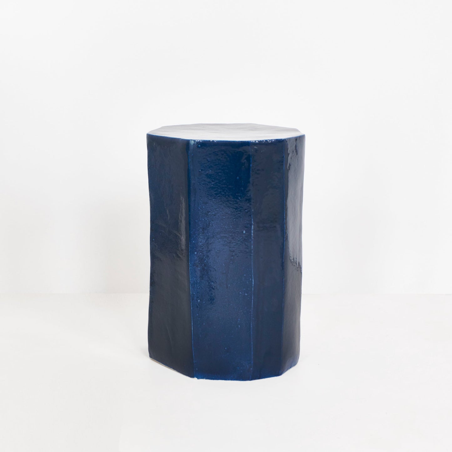 Tall Geometric Ceramic Side Table in Navy End Tables