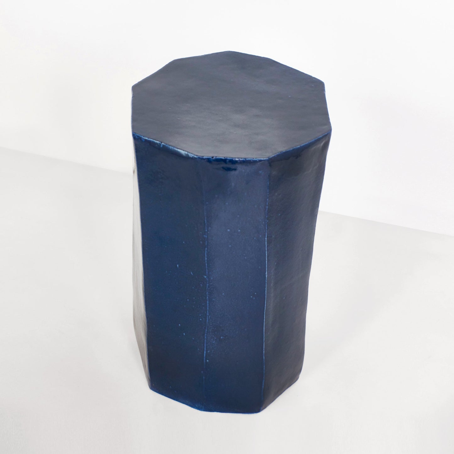 Tall Geometric Ceramic Side Table in Navy End Tables