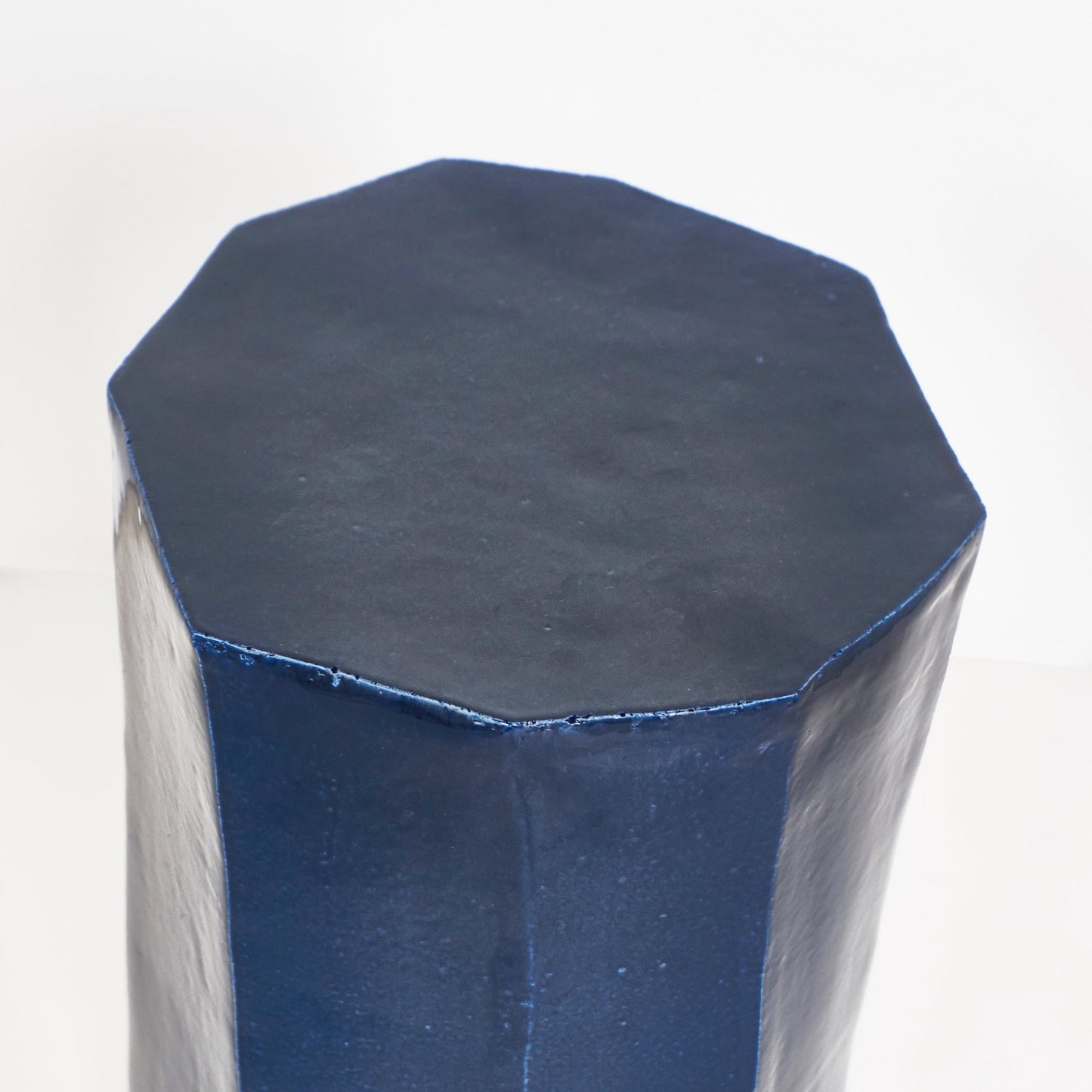 Tall Geometric Ceramic Side Table in Navy End Tables