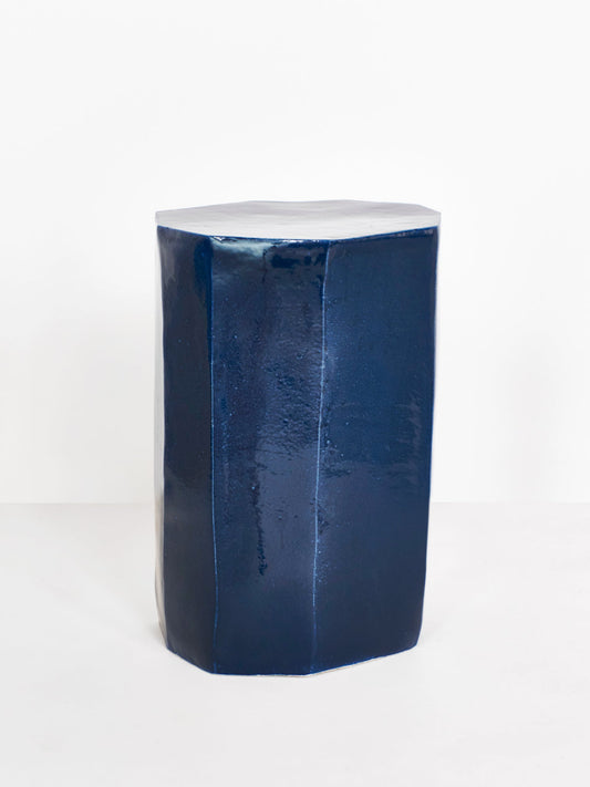 Tall Geometric Ceramic Side Table in Navy End Tables