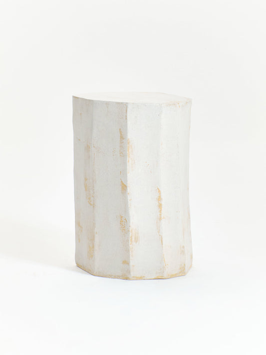 Tall Geometric Ceramic Side Table in White End Tables