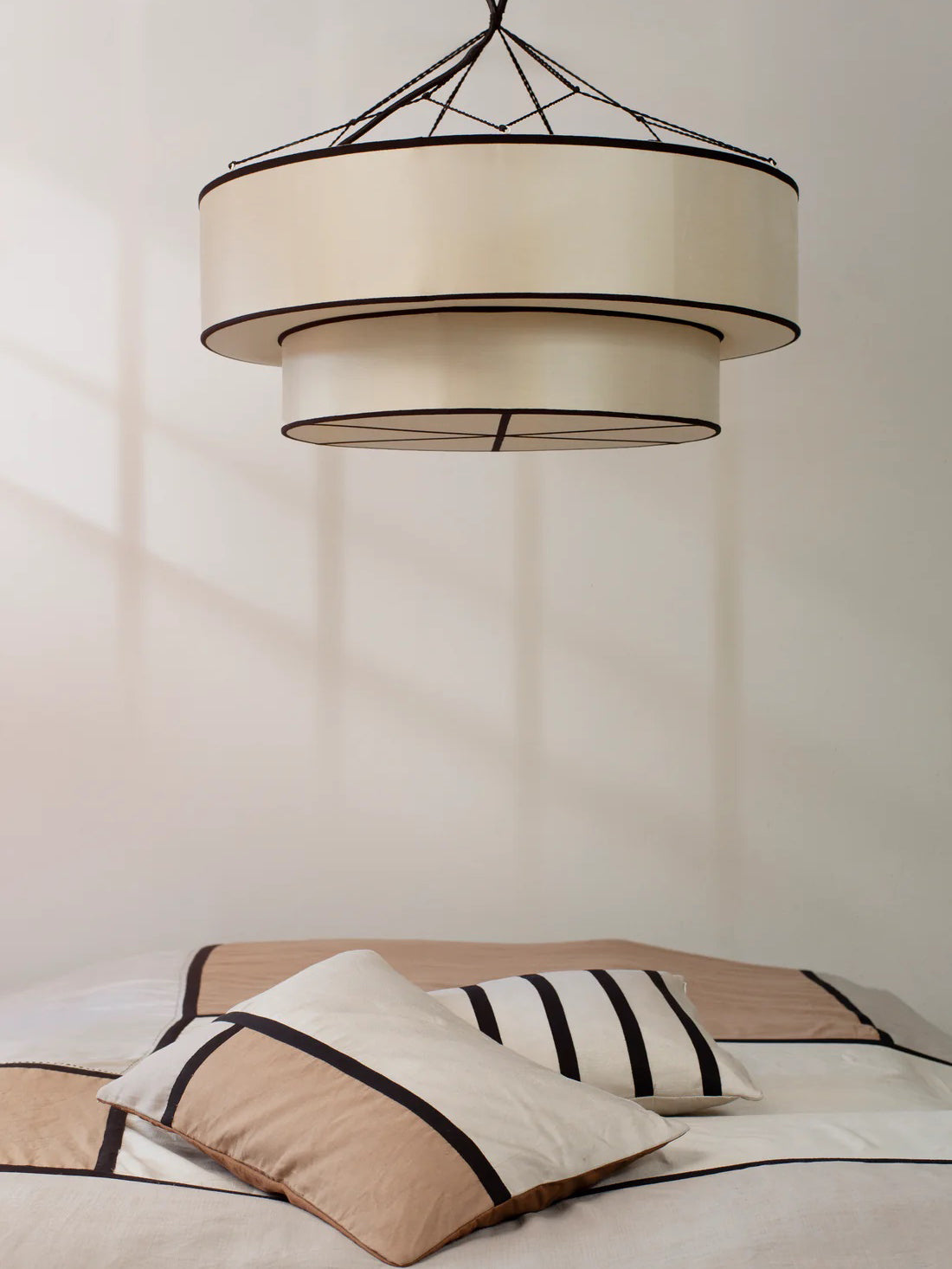 TopHat Lampshade in Classic Silk with Black Ribbon Lamp Shades