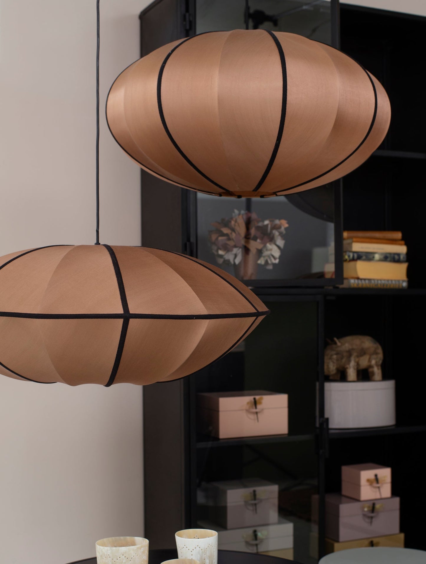 UFO Silk Pendant in Rosebrown with Black Ribbon by Oi Soi Oi Pendant Lights