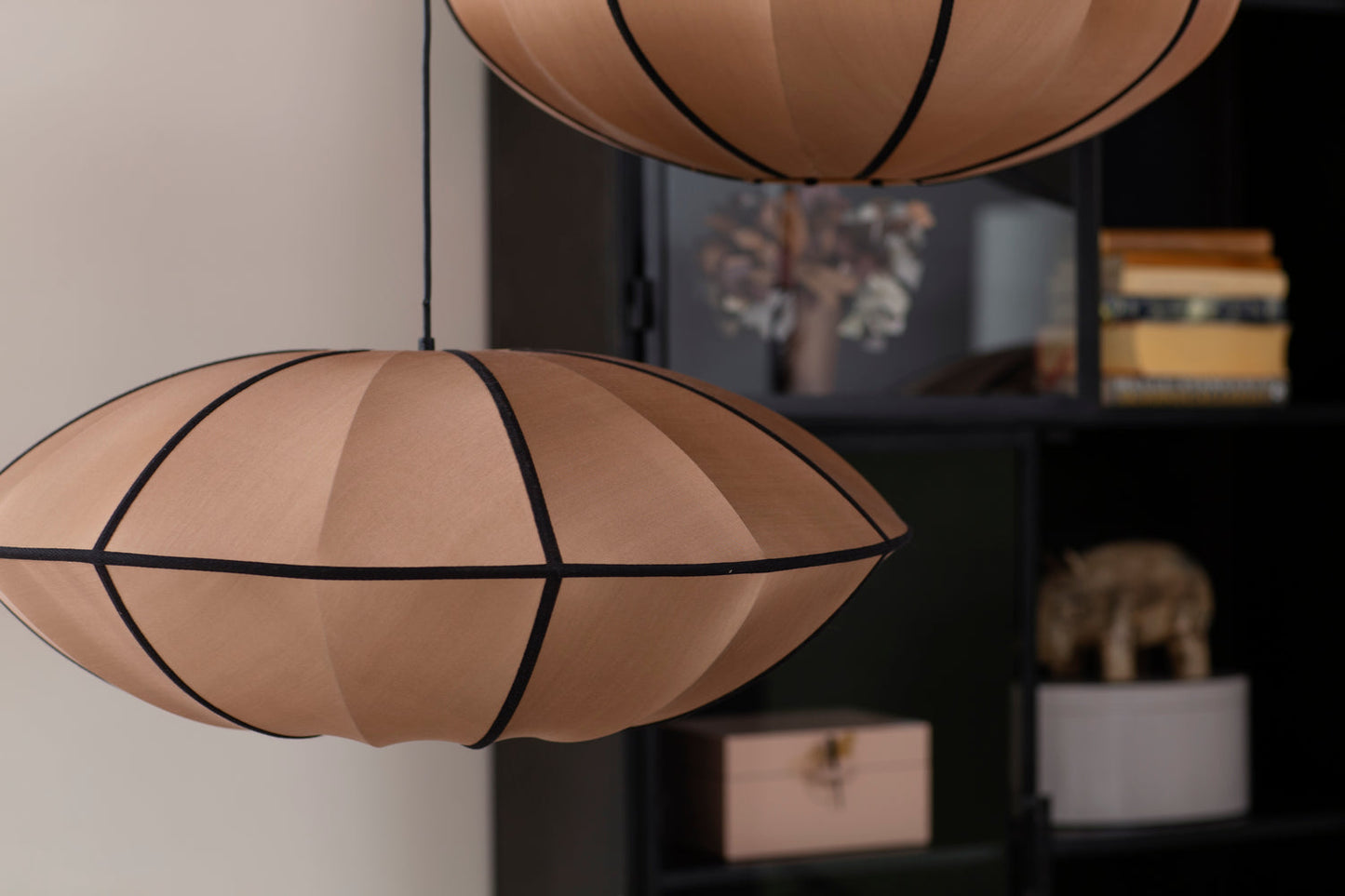 UFO Silk Pendant in Rosebrown with Black Ribbon by Oi Soi Oi Pendant Lights