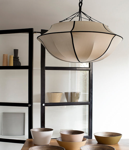 Umbrella Silk Pendant in Classic Silk with Black Ribbon by Oi Soi Oi Pendant Lights