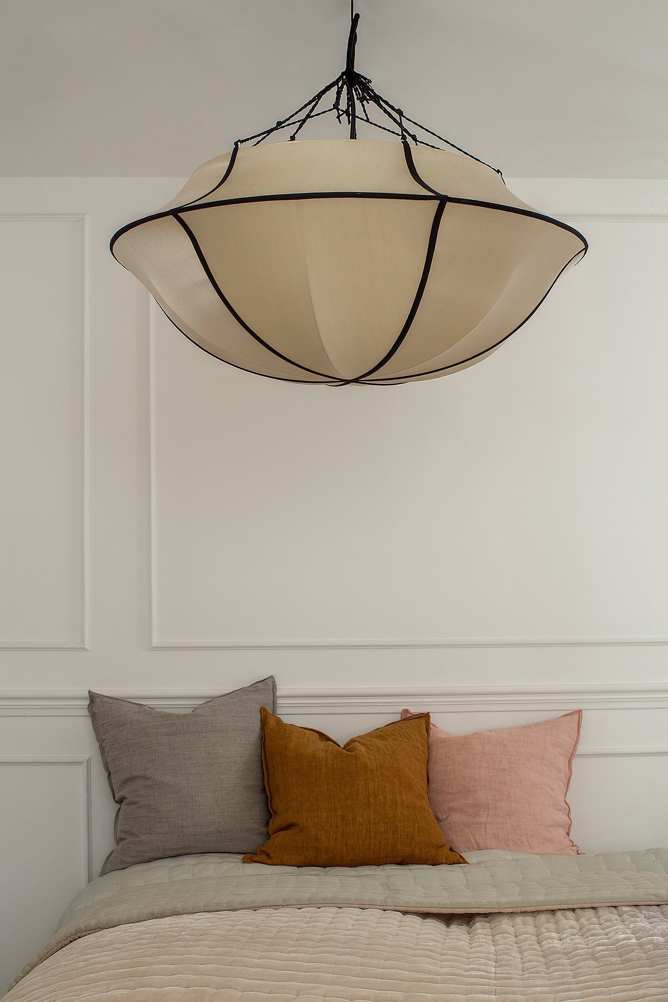 Umbrella Silk Pendant in Classic Silk with Black Ribbon by Oi Soi Oi Pendant Lights