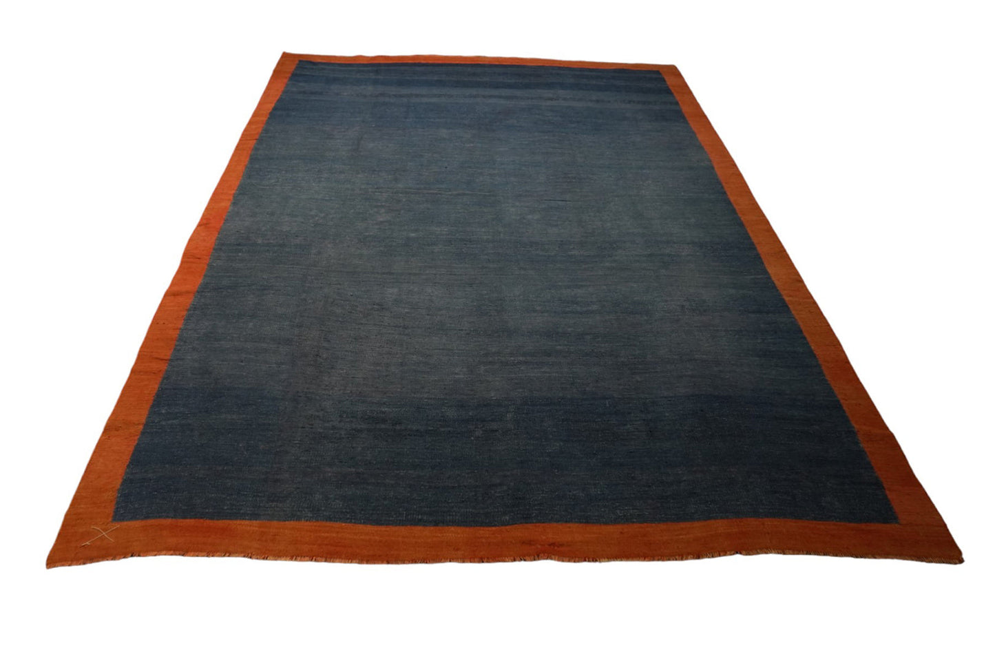 Vintage Dhurrie Rug in Blue with Solid Rust Border from Rug & Kilim Rugs