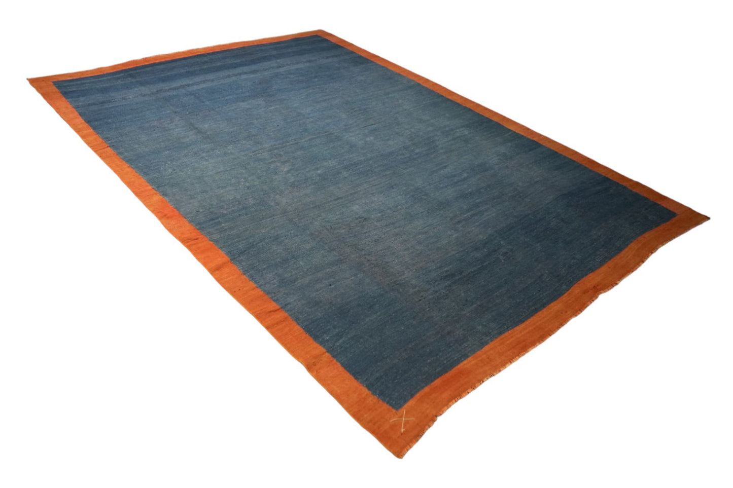 Vintage Dhurrie Rug in Blue with Solid Rust Border from Rug & Kilim Rugs