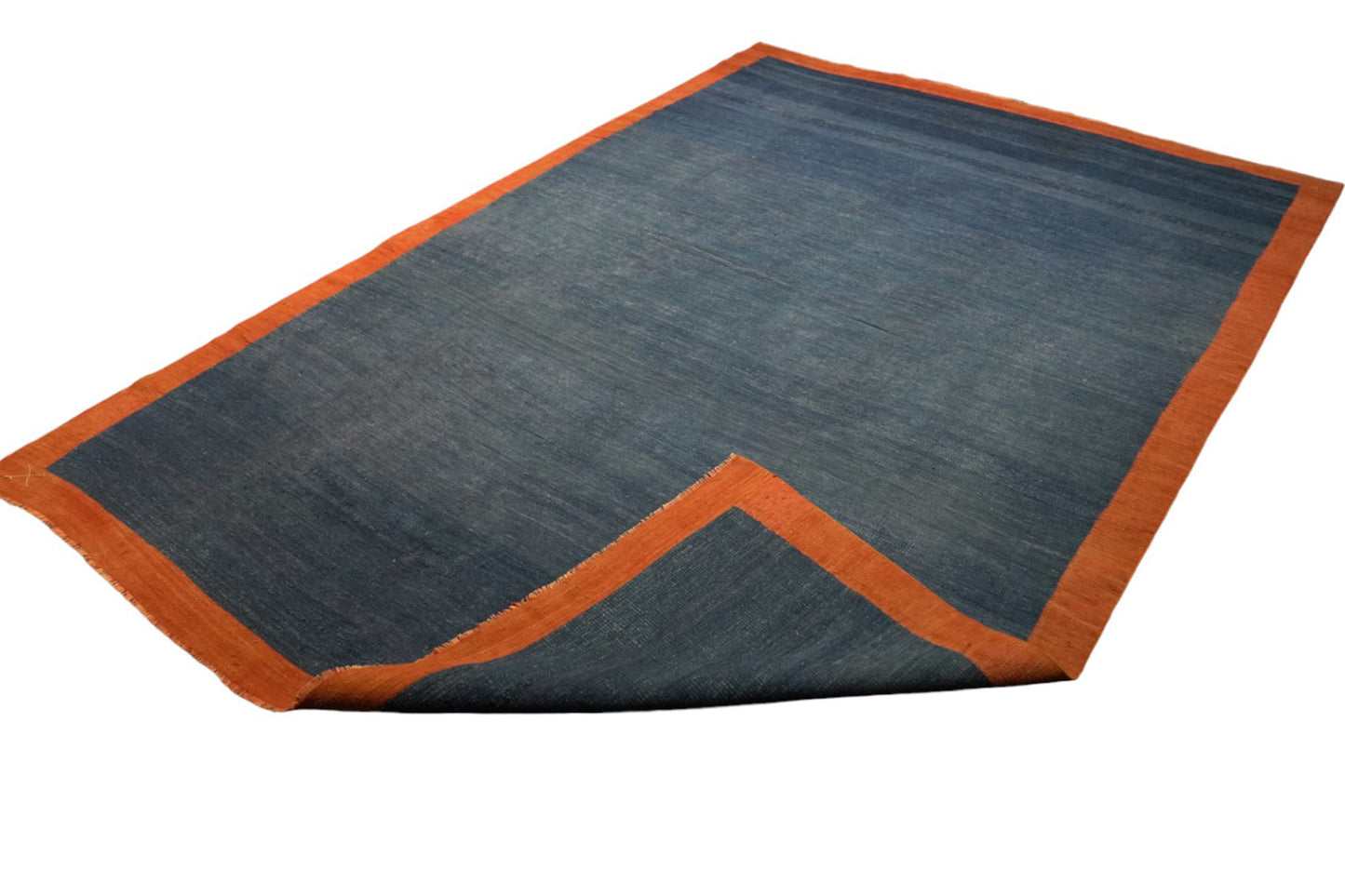 Vintage Dhurrie Rug in Blue with Solid Rust Border from Rug & Kilim Rugs