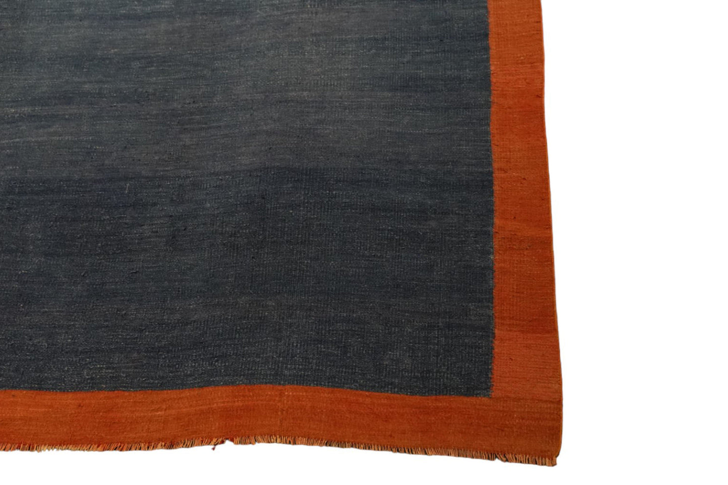 Vintage Dhurrie Rug in Blue with Solid Rust Border from Rug & Kilim Rugs