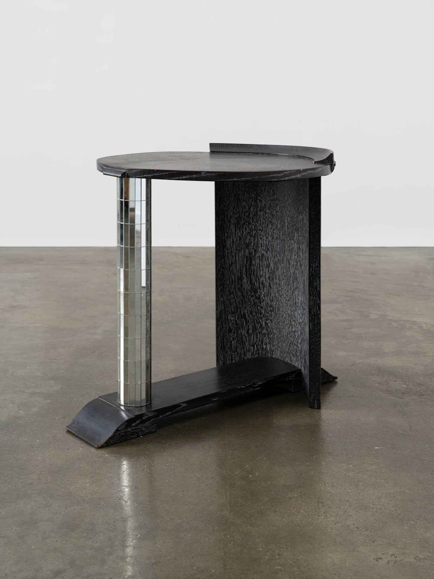 Vintage Ebonised Oak and Mirror Mosaic Pedestal Table End Tables