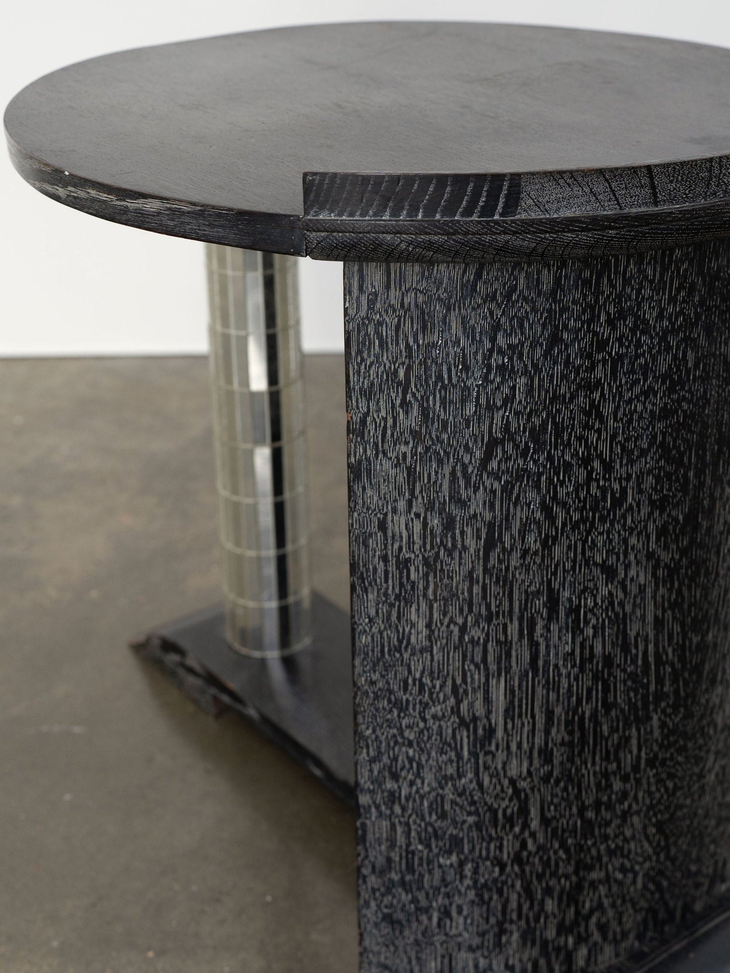 Vintage Ebonised Oak and Mirror Mosaic Pedestal Table End Tables