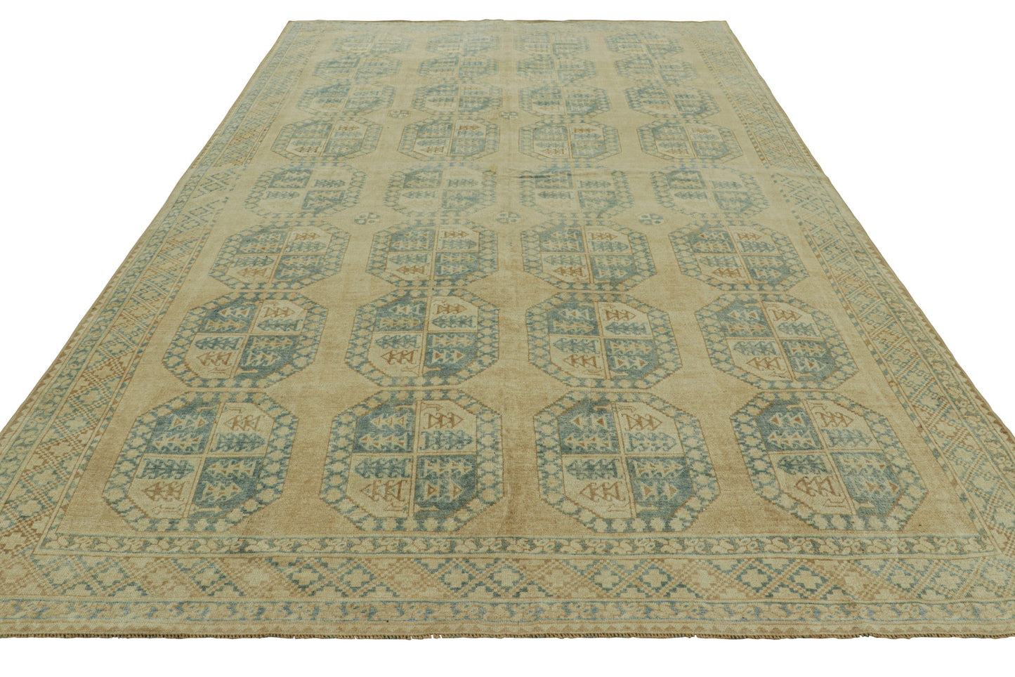 Vintage Ersari 8x13 Rug in Beige-Brown and Teal Geometric Patterns from Rug & Kilim Rugs