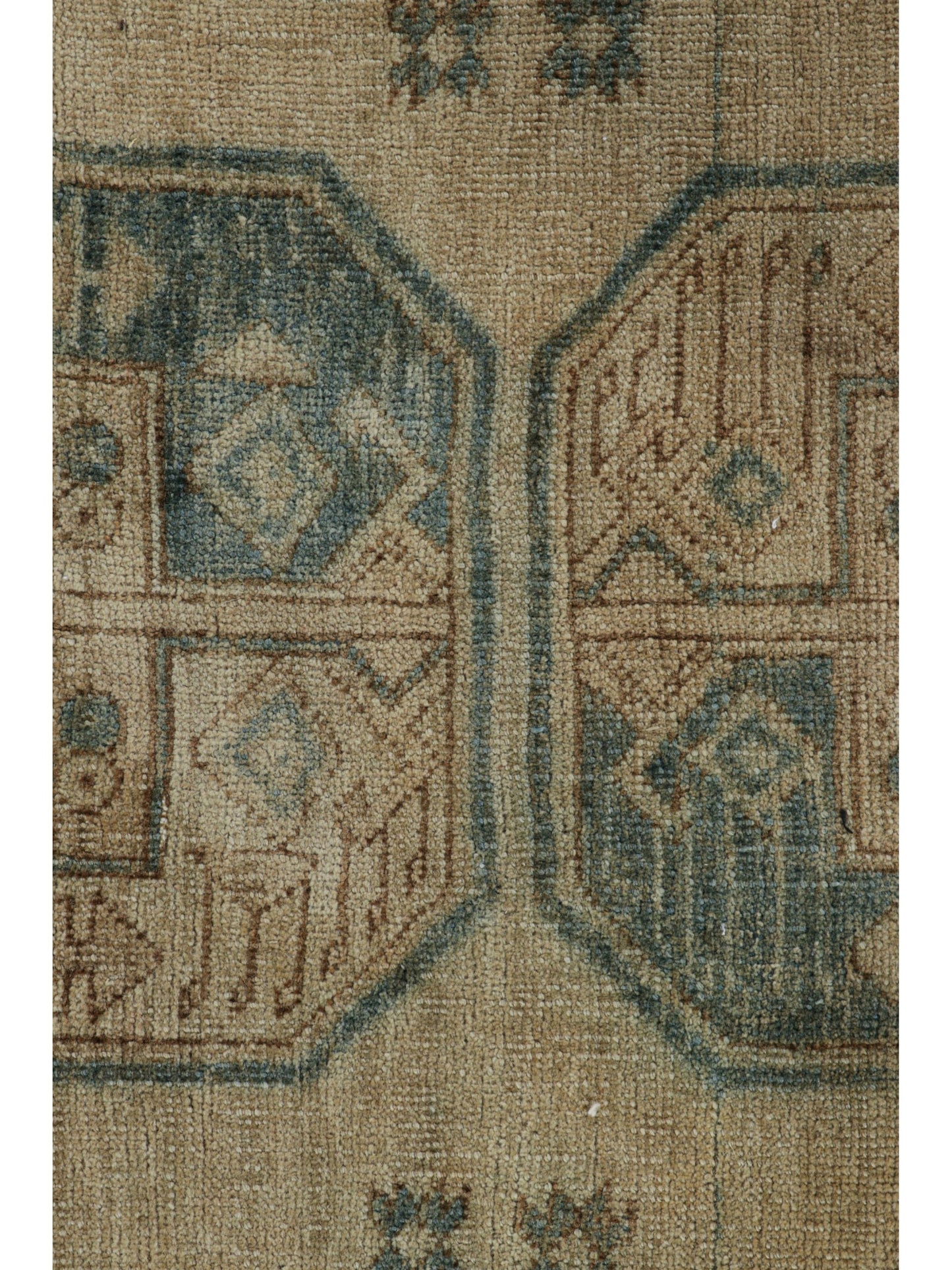 Vintage Ersari 8x9 Rug in Beige-Brown and Teal Geometric Patterns from Rug & Kilim Rugs