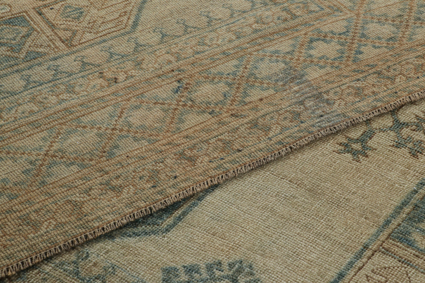 Vintage Ersari 8x9 Rug in Beige-Brown and Teal Geometric Patterns from Rug & Kilim Rugs