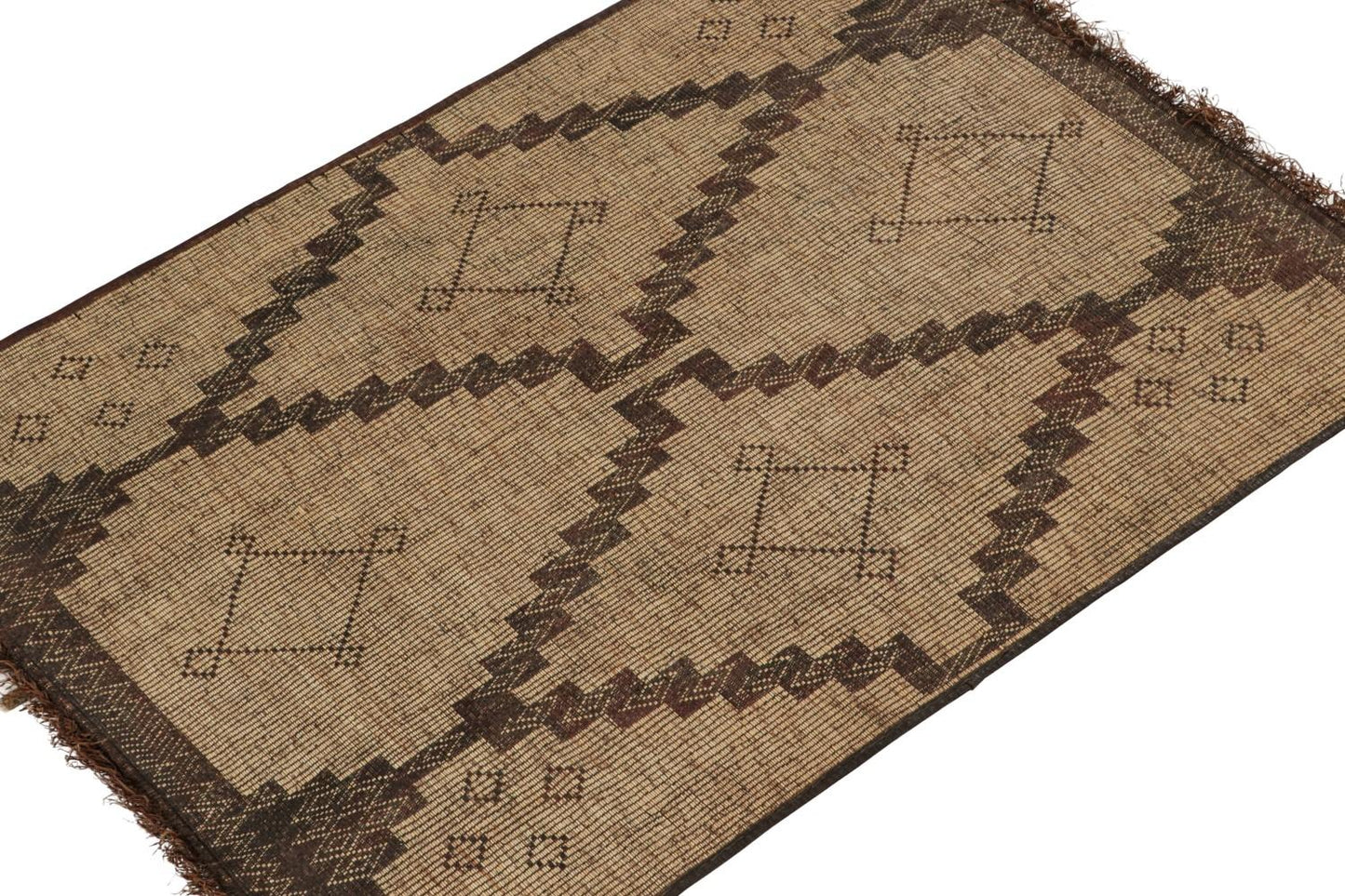 Vintage Moroccan Tuareg Mat in Beige & Brown Geometric Pattern from Rug & Kilim Rugs