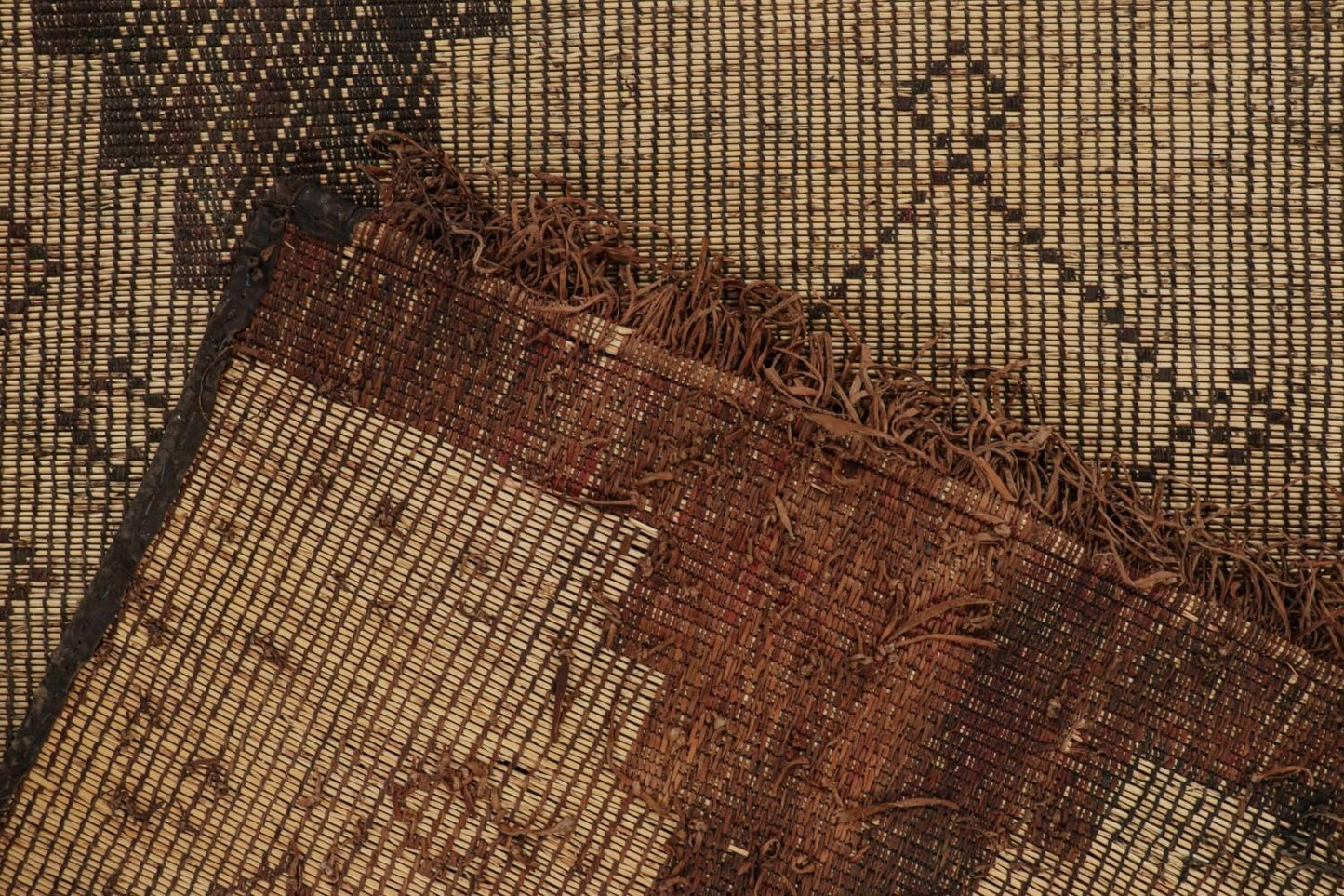 Vintage Moroccan Tuareg Mat in Beige & Brown Geometric Pattern from Rug & Kilim Rugs