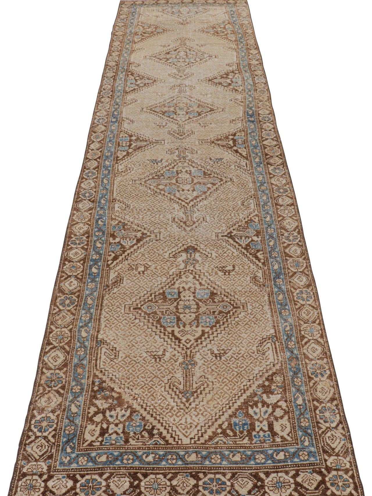 Vintage Turkish Bakhtiari Geometric Runner in Beige-Brown from Rug & Kilim Rugs