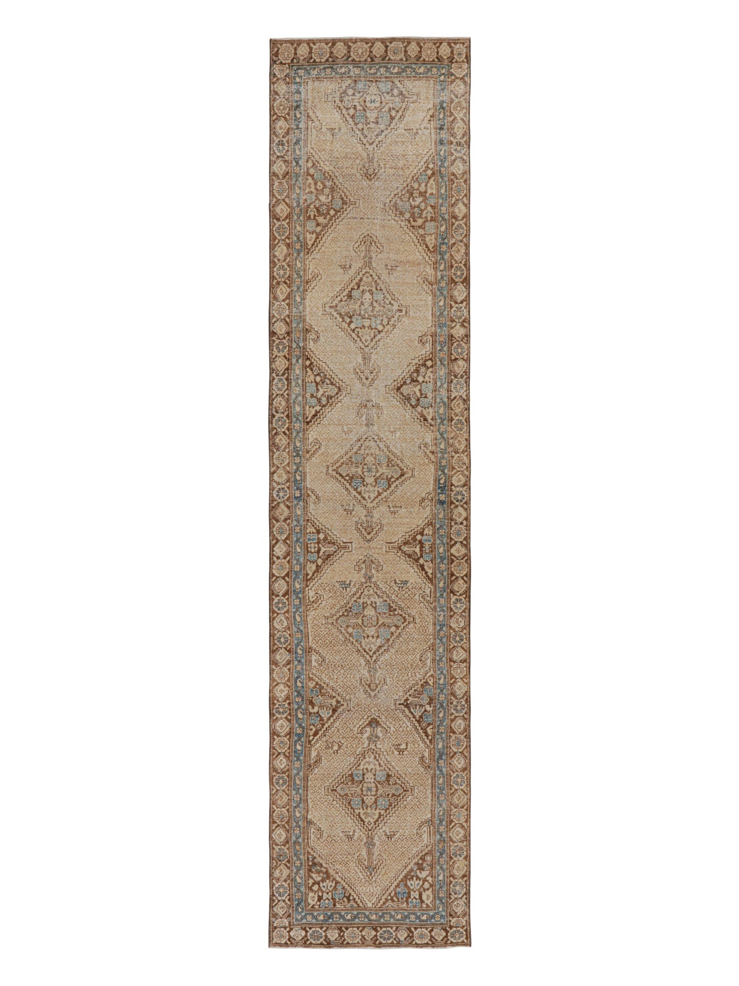 Vintage Turkish Bakhtiari Geometric Runner in Beige-Brown from Rug & Kilim Rugs