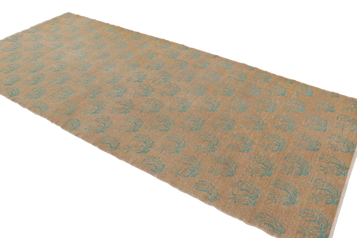 Vintage Turkish Kars Runner Rug in Brown with Sky Blue Patterns from Rug & Kilim Rugs