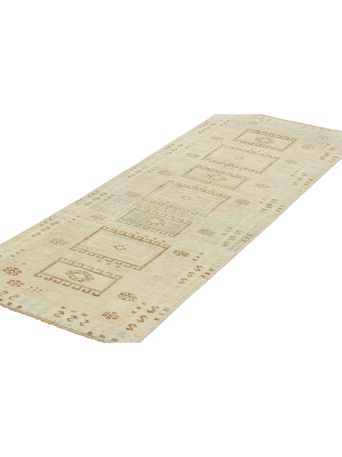 Vintage Turkish Runner Rug with Beige-Brown Geometric Patterns - Rug & Kilim Rugs