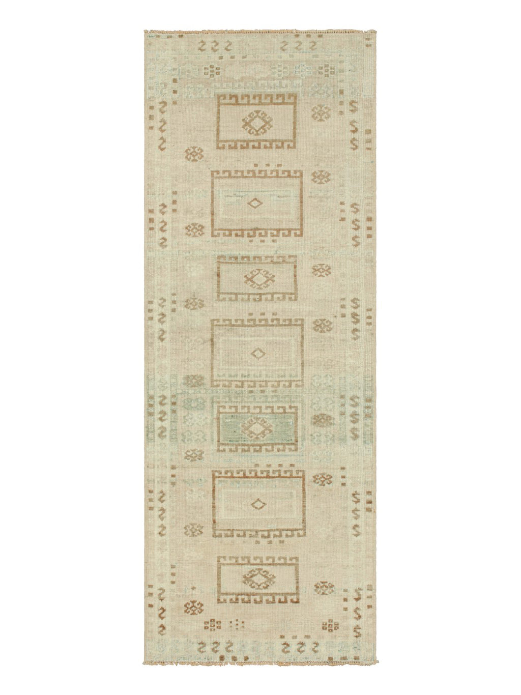 Vintage Turkish Runner Rug with Beige-Brown Geometric Patterns - Rug & Kilim Rugs