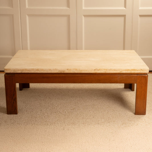 Wood and Travertine Low Coffee Table Coffee Tables