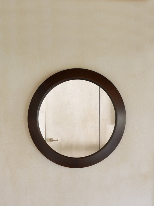 Walnut Round Wall Mirror, 1970s Mirrors