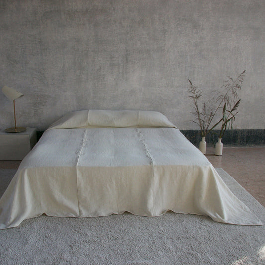 Heavy Linen Bed Cover Decor Cream