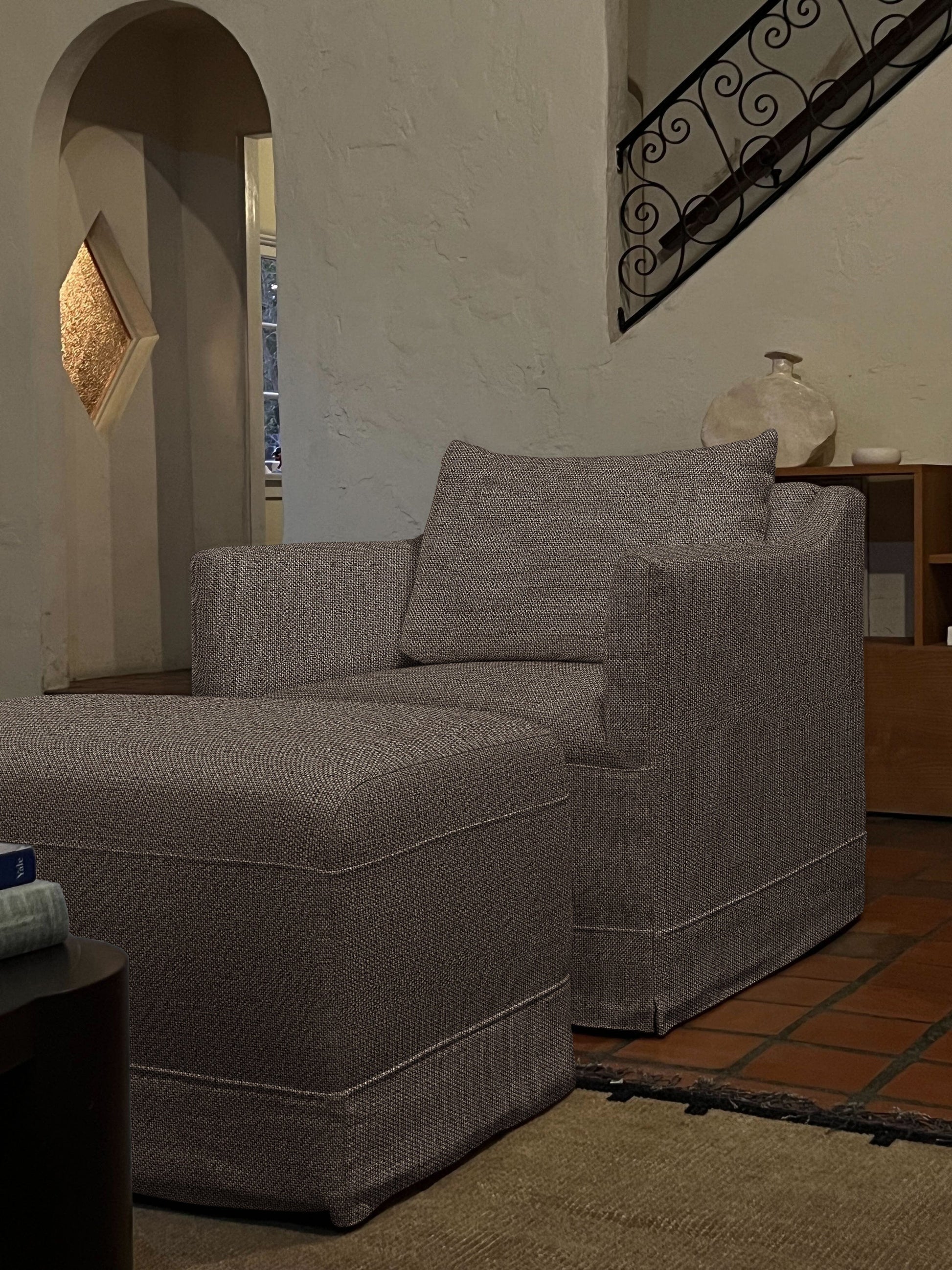 Noelle Linen Armchair Chairs Clove / With Ottoman