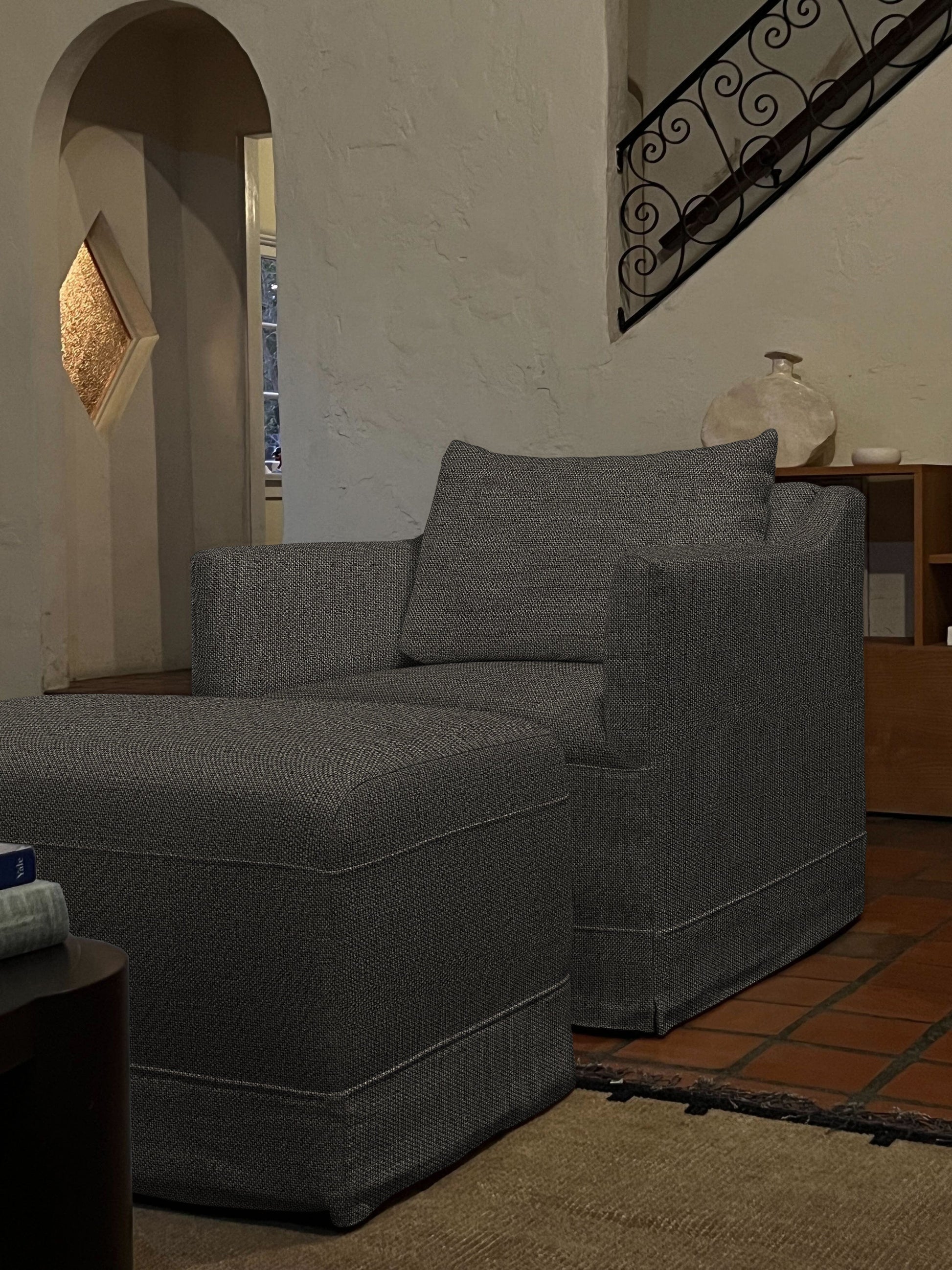 Noelle Linen Armchair Chairs Espresso / With Ottoman