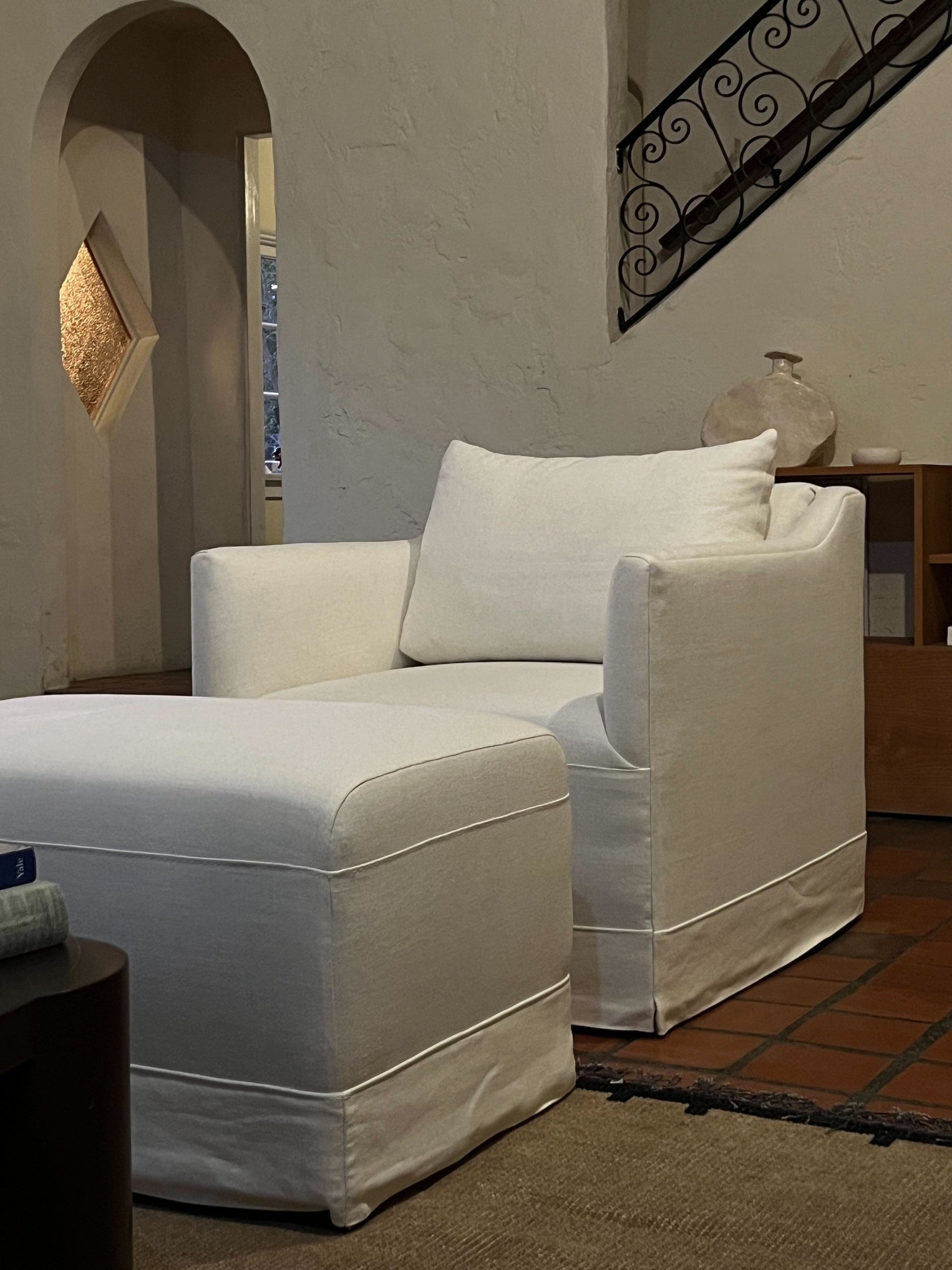 Noelle Linen Armchair Chairs Ivory / With Ottoman