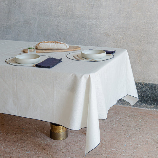 Waxed Linen Tablecloth w/ Trim Decor