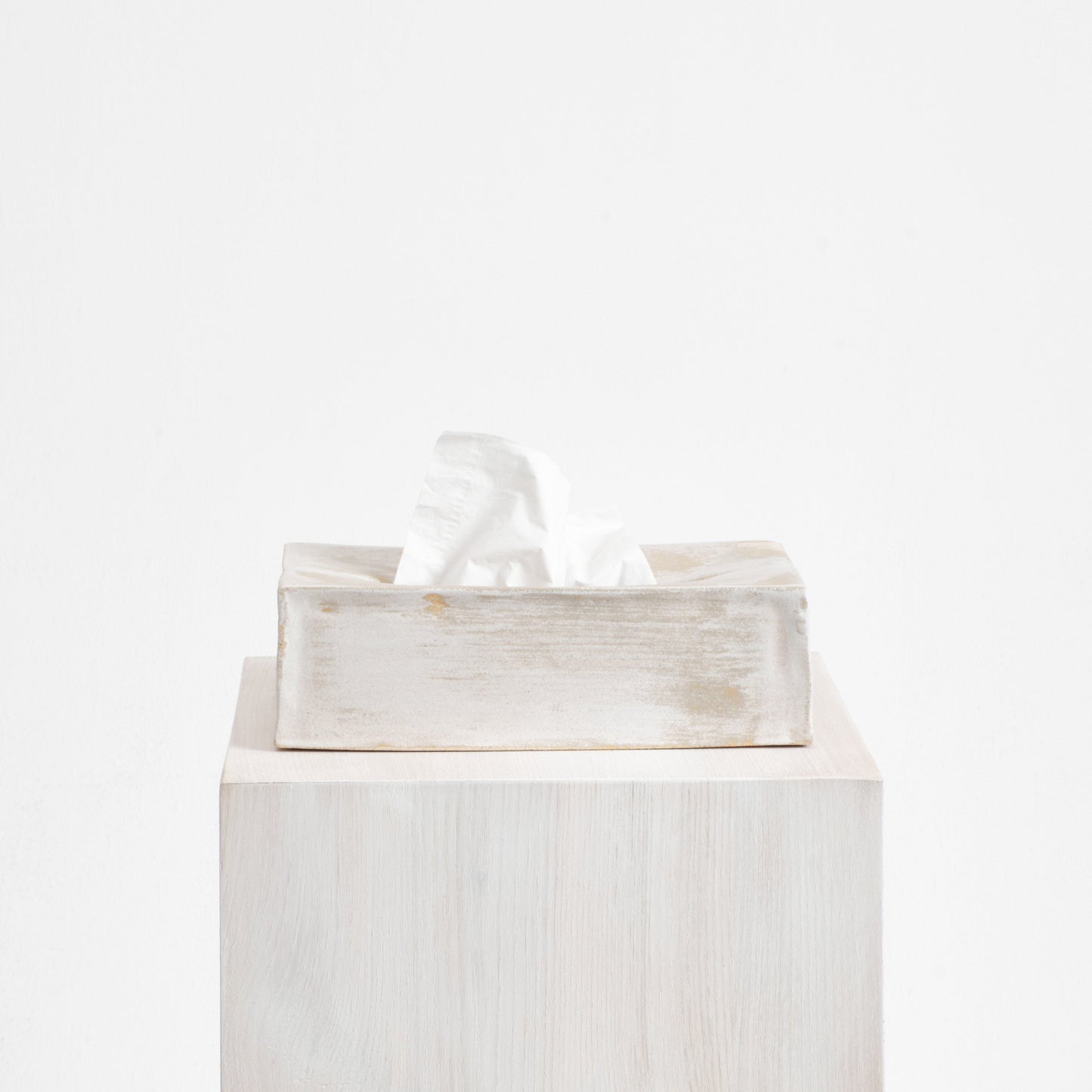 Ceramic Tissue Box in Brushed White Bath