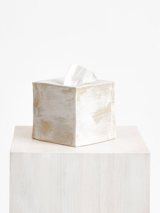 Ceramic Tissue Box - Square in Brushed White Bath