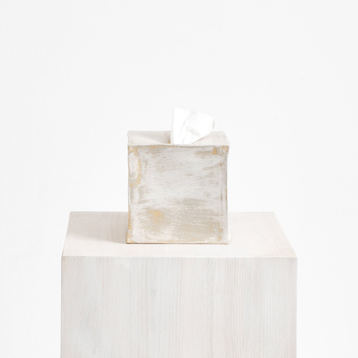 Ceramic Tissue Box - Square in Brushed White Bath