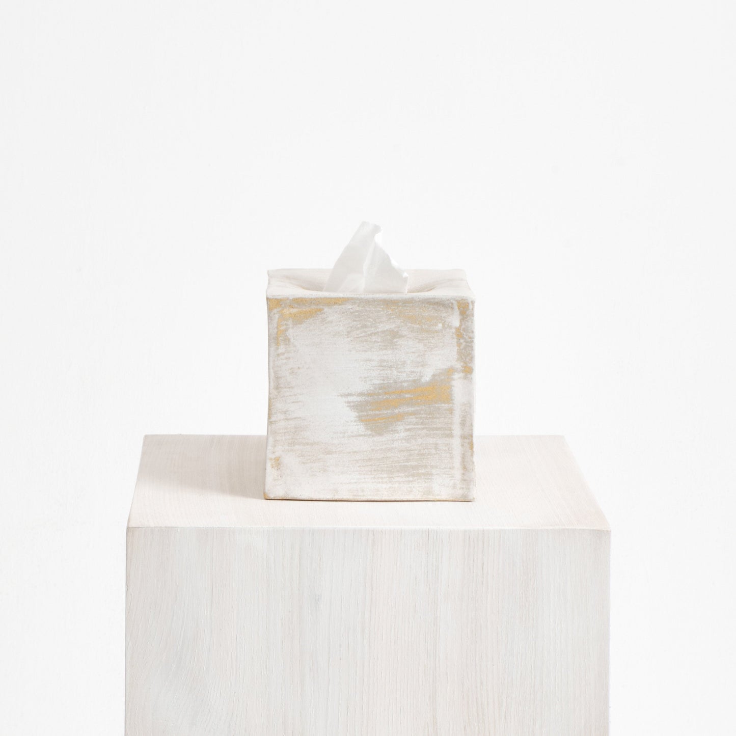Ceramic Tissue Box - Square in Brushed White Bath