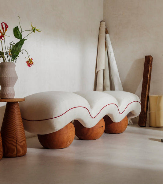 Contemporary Upholstered Wiggle Bench by Studio Sam Klemick Benches