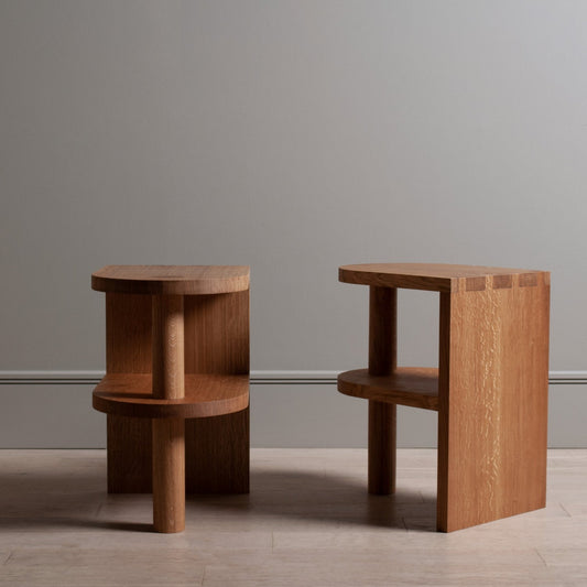 Oak Pillar Nightstand - Set of 2 Bedside Tables