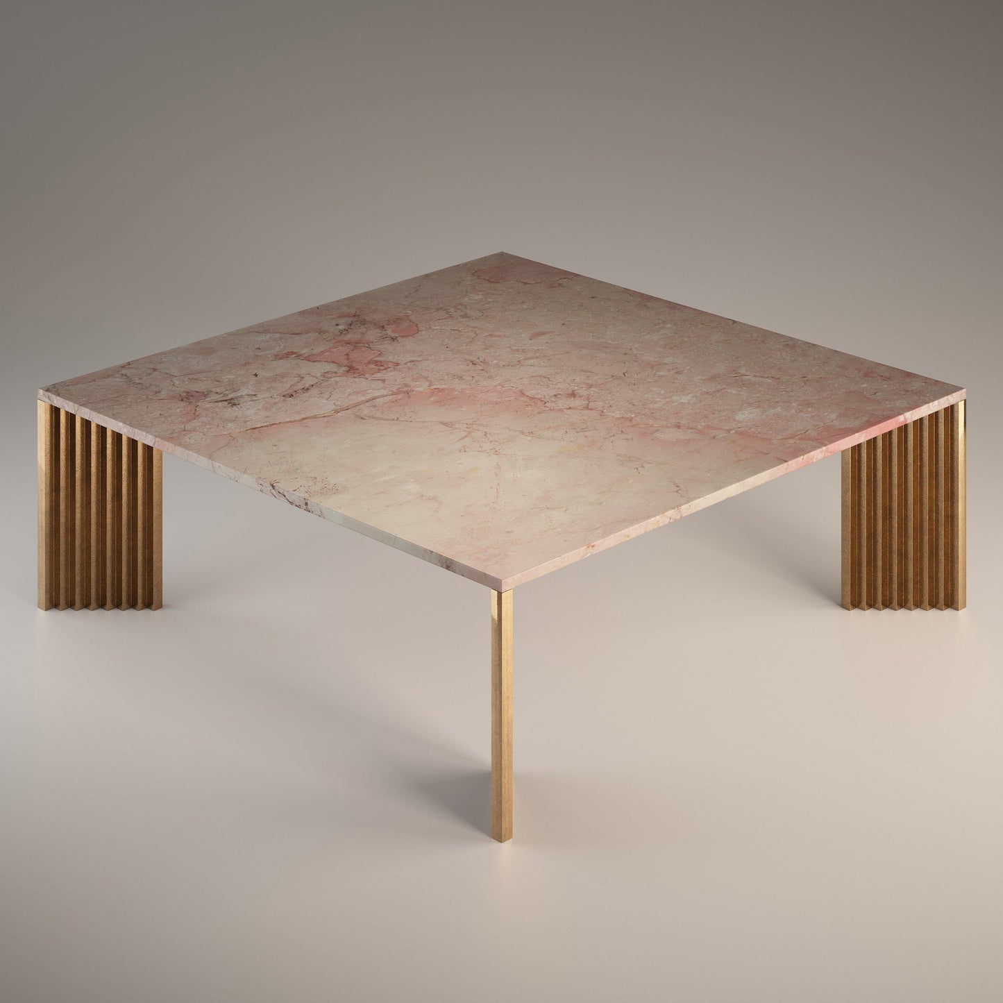 Piero Coffee Table Coffee Tables in Rosa Tea Marble/Cast Bronze Legs